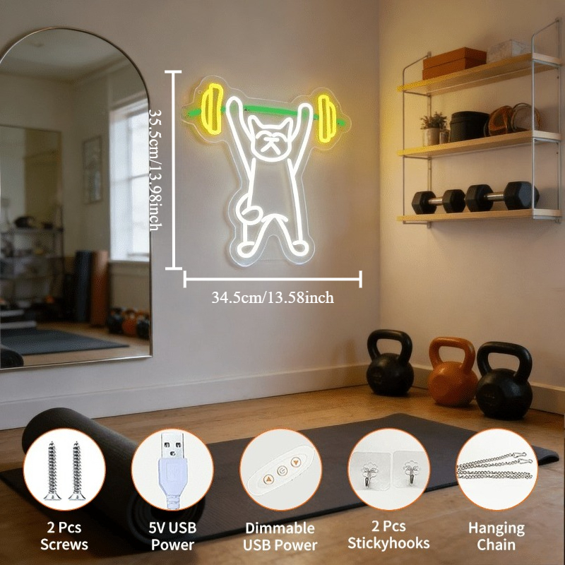 Cat Lifting Weights Neon Sign  - đánh giá và giá Home Gym Neon Sign